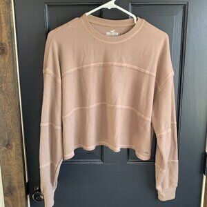 Hollister Women's Tan Beige Crop Top Size Small Long Sleeve Waffle Knit